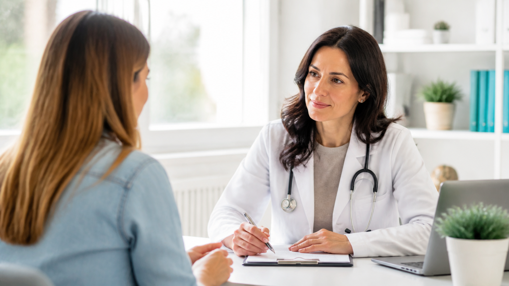 Médica atendiendo a una paciente en consulta
